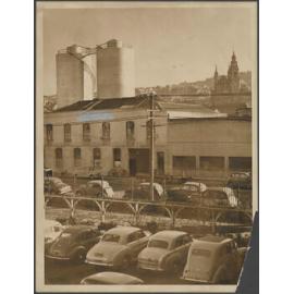 View across Cumberland Street to buildings and silos