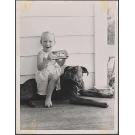 Barbara Williams and dog Koffee with Cadbury Dairy Milk chocolate