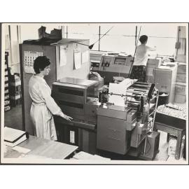 Staff with printing machinery, Cadbury Fry Hudson