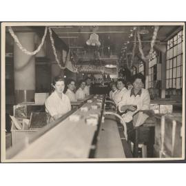 Staff and Christmas decorations at Enrober No. 8, Cadbury Fry Hudson 