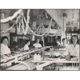Staff and Christmas decorations at Enrober No. 5, Cadbury Fry Hudson 