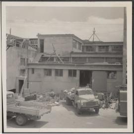 Rear of Hallensteins branch premises, New Plymouth, during building work