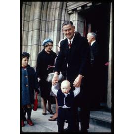 Professor J.L. Wright and Andrew Walsh on the day of David Hanan's christening