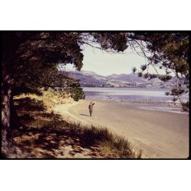 Warrington, with Elizabeth Hanan standing on beach