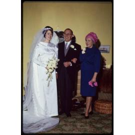 Patricia Walsh on her wedding day, with her parents Sir John and Lady Enid Walsh