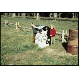David and Alison Hanan with penguin rubbish bin