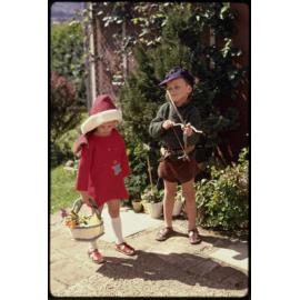 Alison and David Hanan, dressed as Red Riding Hood and Robin Hood for Kindy Fair