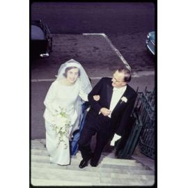 Elizabeth Walsh with her father on her wedding day, on the steps of St Paul's Cathedral