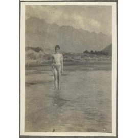 [Charles Brasch] standing in [Lake Wakatipu]
