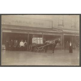 Flooded street in shopping area, Greymouth