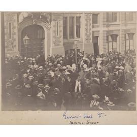 Crowd outside Garrison Hall, Dunedin