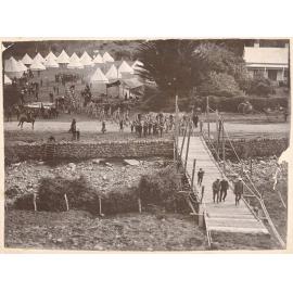 Trestle bridge and encampment