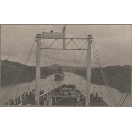 Two ships navigating a river