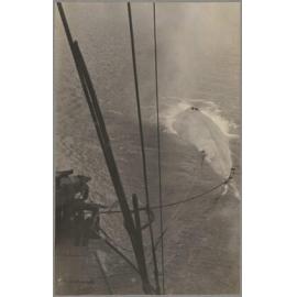 Harpooned whale towing whale-catcher