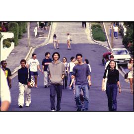 Group of people walking down Baldwin Street, Dunedin