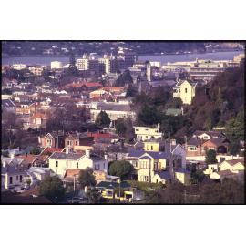 View over houses at Woodhaugh, towards the university campus and harbour