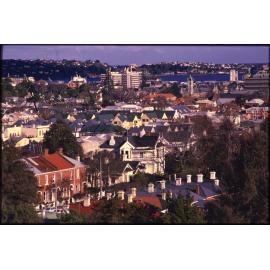 View over George Street, looking south towards the university and harbour