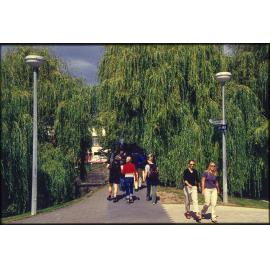 Students at footbridge