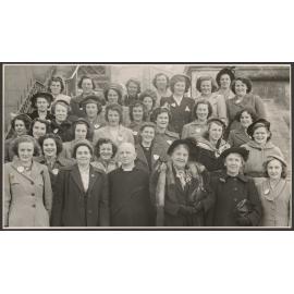Members of the Women's Division of Federated Farmers and unidentified man in front of St Paul's Cathedral, Dunedin