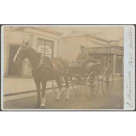 James Skinner in a buggy on the street in Milton