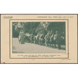 'The King, when Duke of York, inspecting Thomson's team of 10 chestnut ponies at the Fernhill Club' [souvenir card]