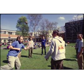 Students playing hacky sack on Union Lawn