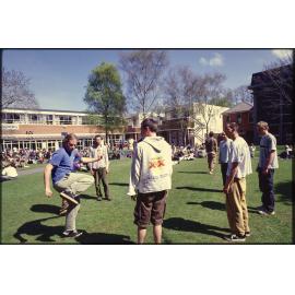 Students playing hacky sack on Union Lawn