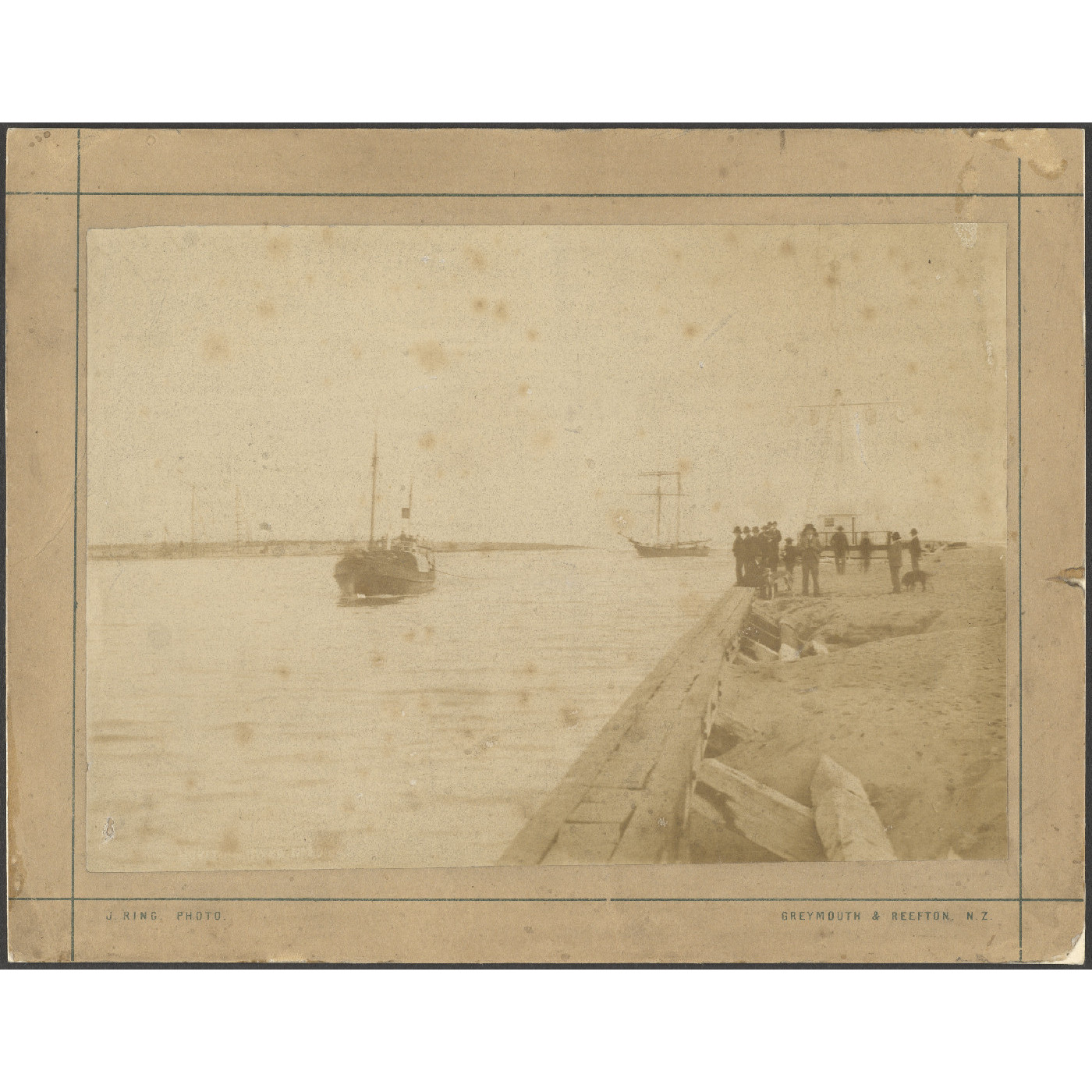 Waipara towing the schooner Wanganui over the Hokitika Bar