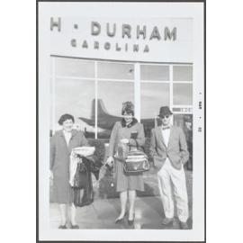 Brenda Slade with two others at Raleigh-Durham Airport, North Carolina