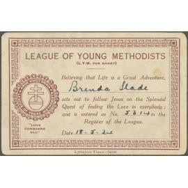 League of Young Methodists membership card