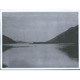 "Entrance to Goose Cove, looking south. Captain Cook slept out on the low beach in the centre on 14 April 1773 with only the sky
