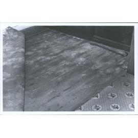 Upstairs bedroom floor, uneven boards, dry rot, borer