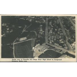 Aerial view of Dunedin, N.Z. Otago Boys' High School in foreground
