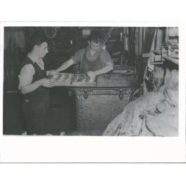 Preserving Works. Canning whitebait, tins in pressure tank