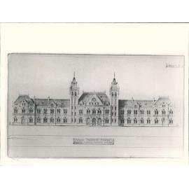 [John Campbell architect] elevation for design no. 2 Dn Passenger Station proposed & foundation laid Cumberland St 1882 & 1883