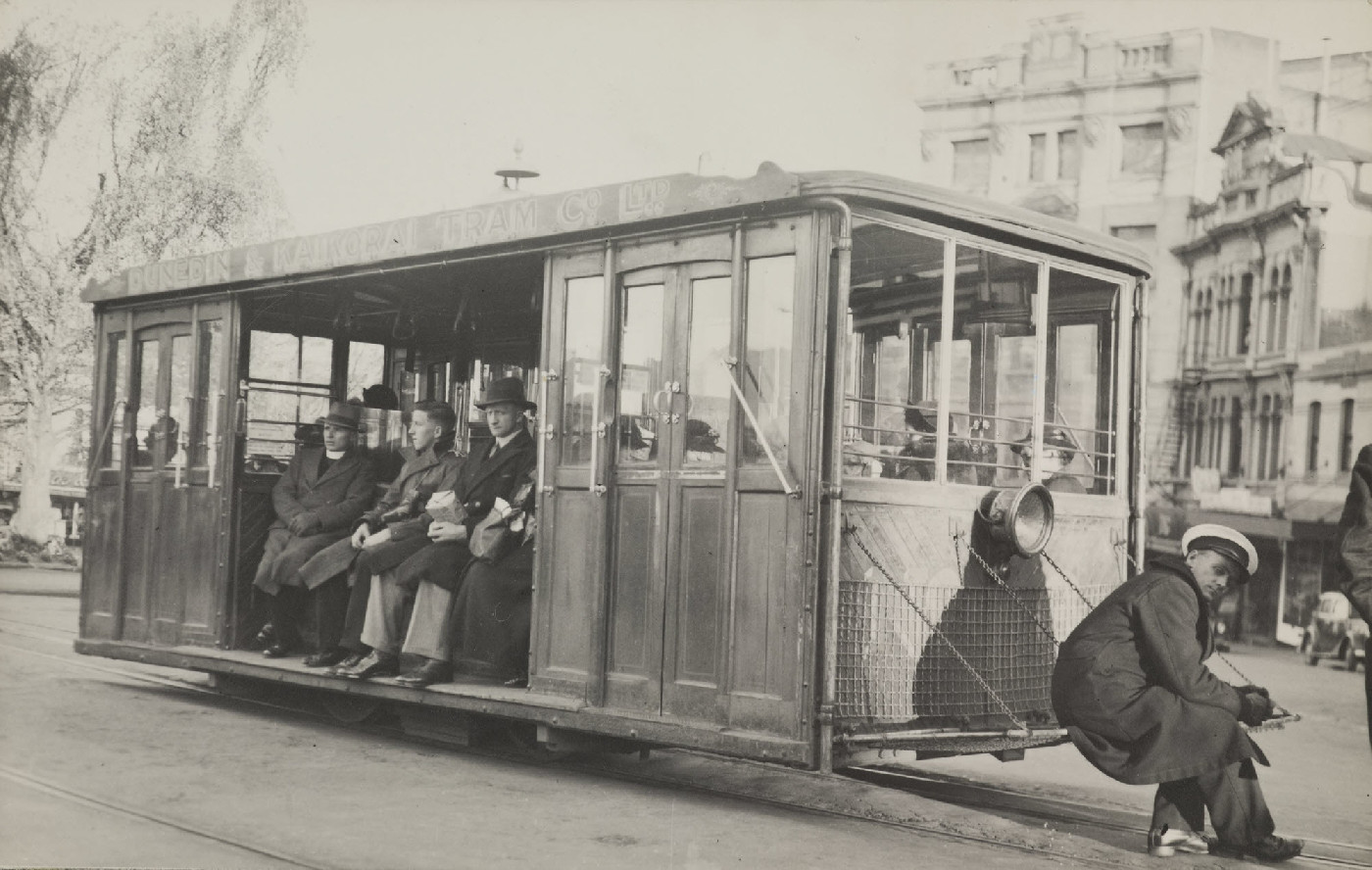 Dunedin City Corporation tram in the Octagon