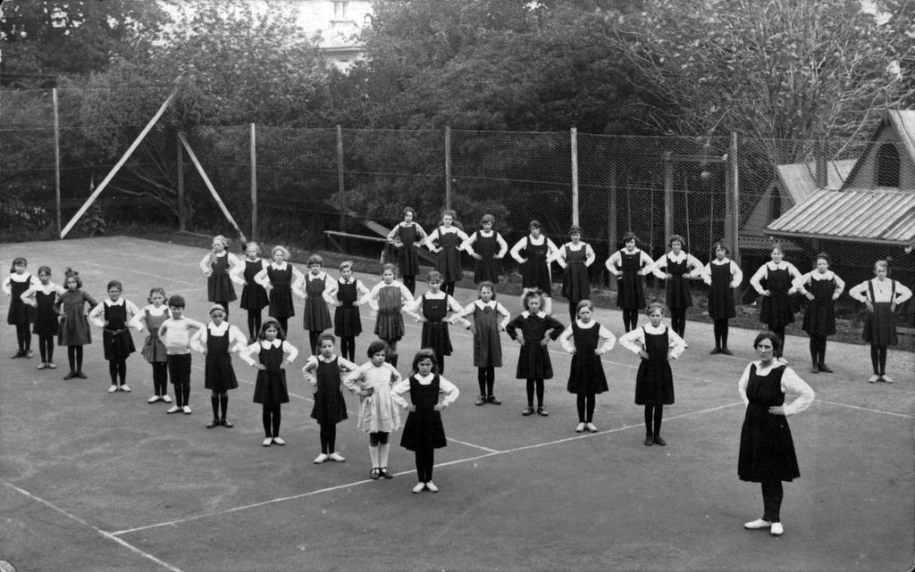 Girls physical education class at Archerfield School, Lees Street, Dunedin