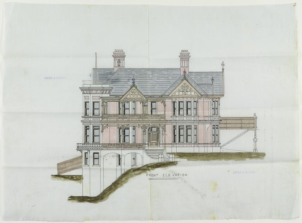 'Threave', residence of W. Shennan, 367 High Street, Dunedin, Lawson and Salmond architects. Front elevation.