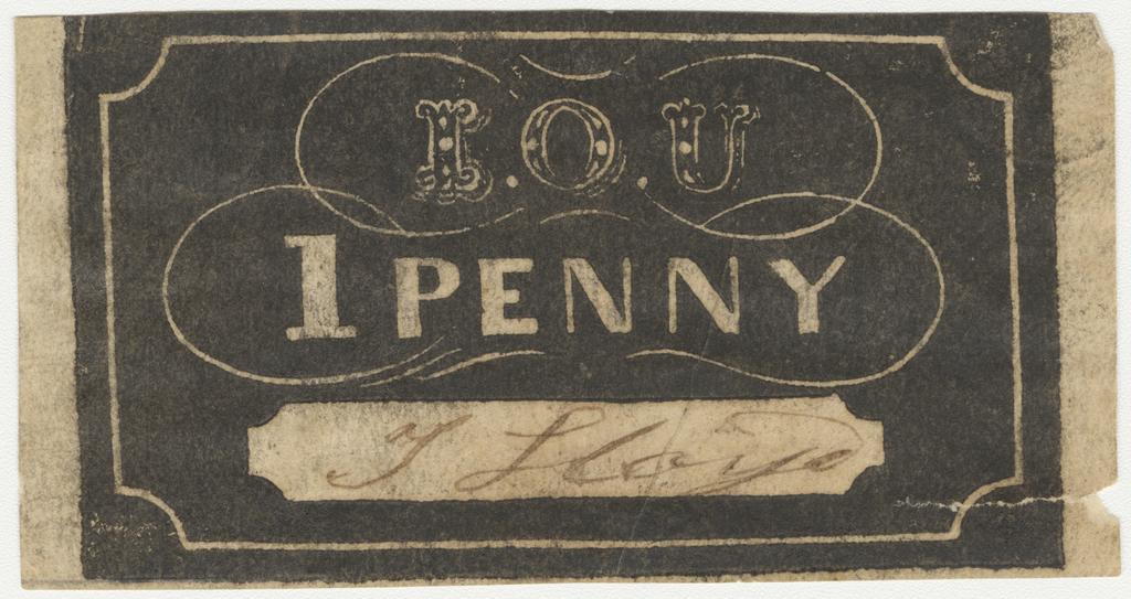 1 penny I.O.U. signed by T. Lloyd