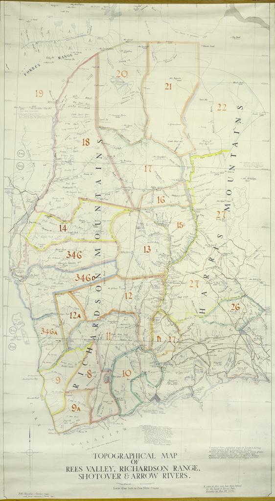 'Topographical Map of Rees Valley, Richardson Range, Shotover and Arrow Rivers' by P.M. Chandler, 1955