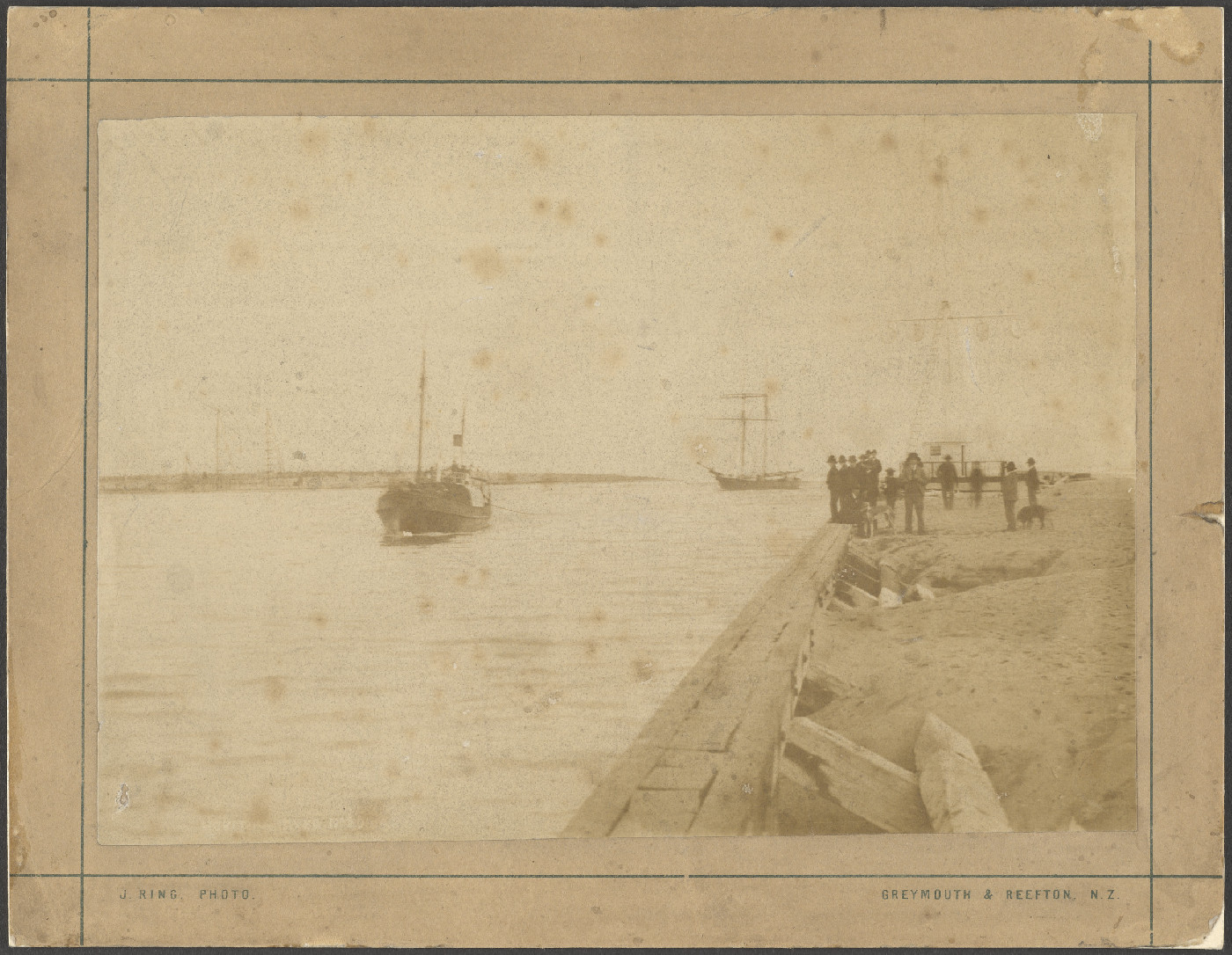 Waipara towing the schooner Wanganui over the Hokitika Bar